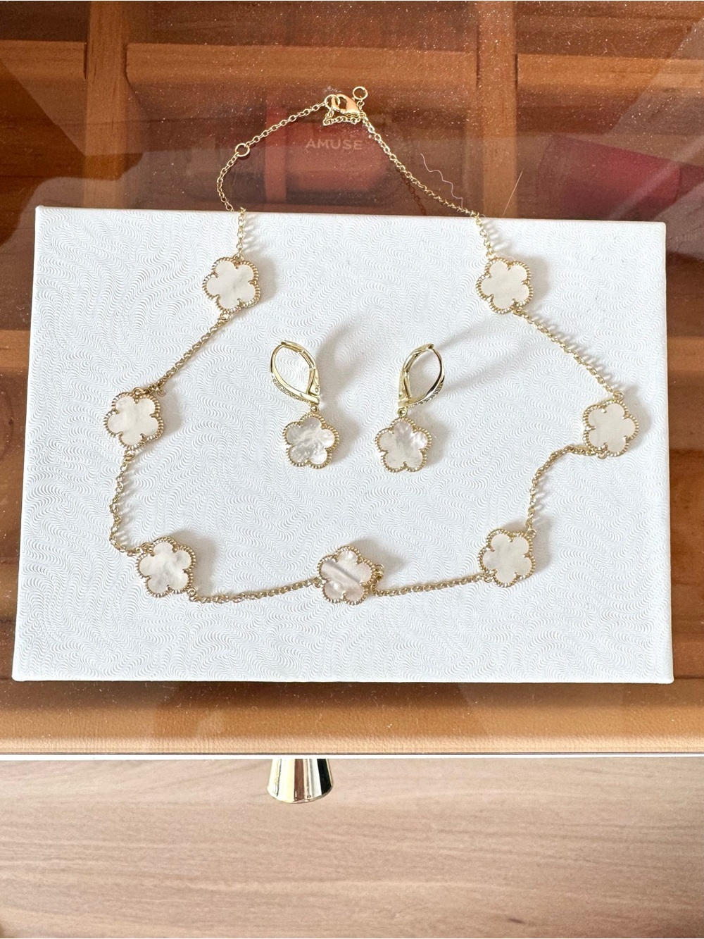 NEW Jankuo 14K Gold-Plated Brass Floral Earring & Necklace Set